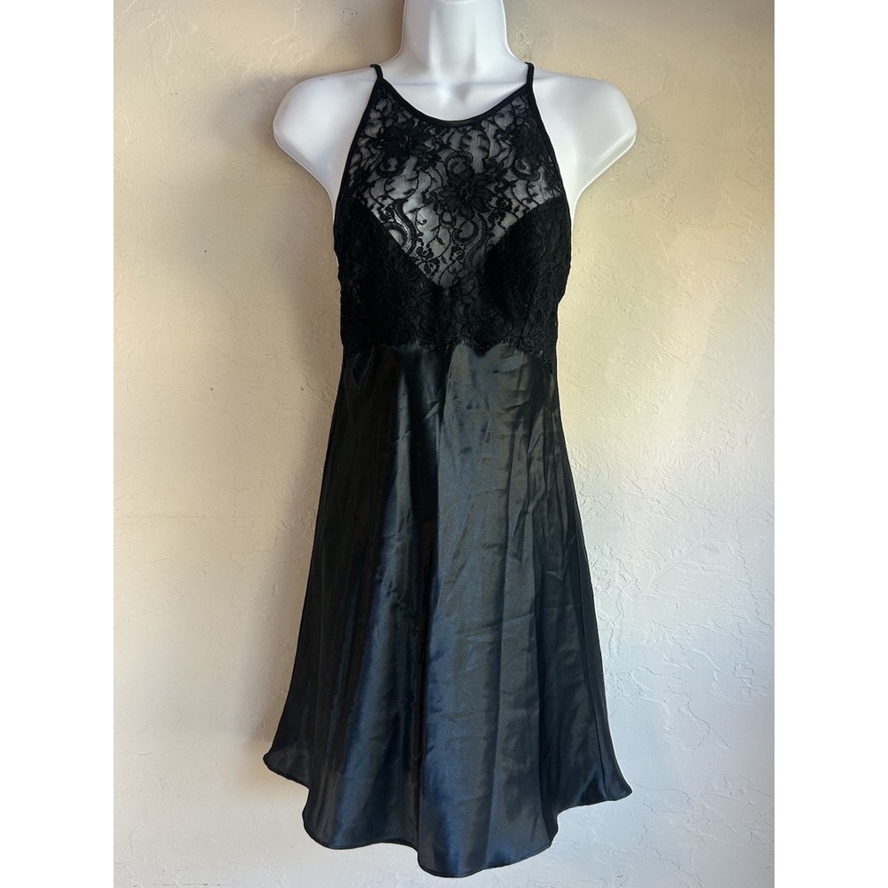 Vintage Josie Mini Slip Dress S Petite Sheer Lace Satin Goth Dainty Y2K Backless